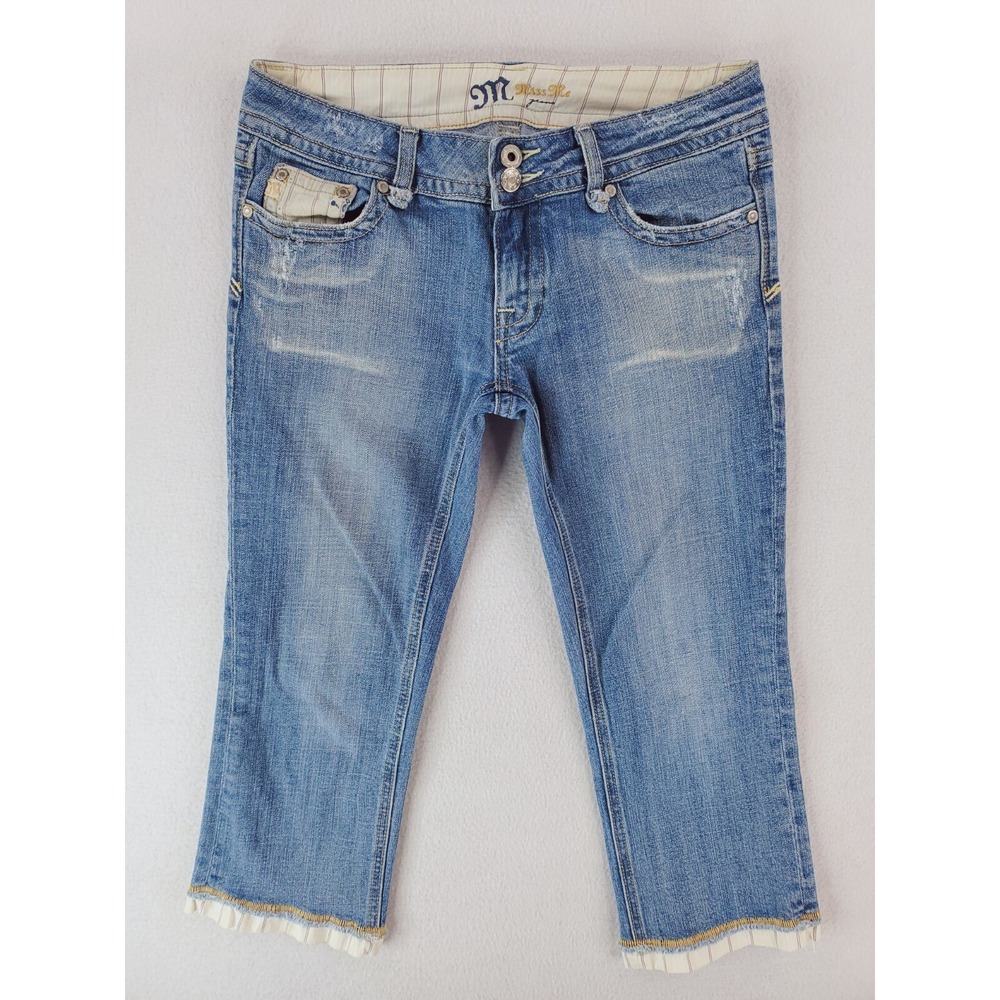 Miss Me Jeans Womens 27 Blue Capri Pants Distressed Flap Pocket Low Rise Medium